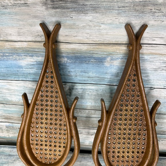 Homco Faux Rattan Wicker Teardrop Wall Sconce Candle Holders #4226 Boho Set - Picture 2 of 6